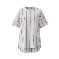 Ensemble pyjama pour femmes en coton 100% à manches courtes et shorts, imprimé floral rayé, coupe slim, col rond, pyjama d'été