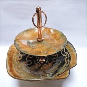 Factory Supplier Eco-Friendly Modern Polished Salad Bowl Set Horn and <b>Metal</b> Carton <b>Packaging</b> Two Tier Food Serving Stand - Product Image 2