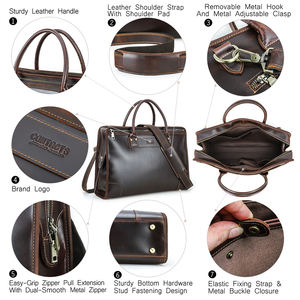 Aangepaste Volkoren Olie Gelooid Echt Lederen Aktetas Kantoortas Voor Heren 14.2 ''Laptop Handtas Met Afneembare Schouderband - Product Image 5