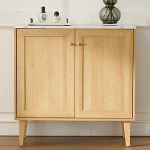 Set di 2 <span class=keywords><strong>Credenze</strong></span> Moderne Ecologiche con Ripiani Regolabili, Tavolo in Legno, Console per Soggiorno e Bar - Product Image 1