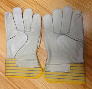 Construcción de alta calidad Builer soldador Rigger Worker amarillo rayas lona grano trasero cuero de vaca trabajo guantes de seguridad - Product Image 4