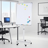 Tableau blanc mobile en verre réglable en hauteur, tableau magnétique effaçable à sec sur roulettes, base ronde en métal