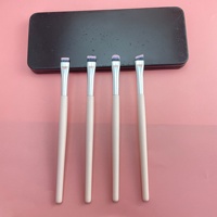 Grosir kuas alis pisau merah muda tunggal kuas Eyeliner & Concealer kepala datar 7 buah Set alat luar pena kecantikan untuk penggunaan mata