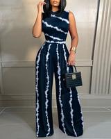 Combinaison une pièce à imprimé rétro tendance, grande taille, pour femmes, coupe ajustée, imprimé, sans manches, jambes larges