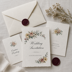 Invitation de mariage personnalisée à bords festonnés, impression <span class=keywords><strong>aquarelle</strong></span> florale rétro, carte en papier avec texte personnalisé pour événement de mariage romantique - Product Image 1