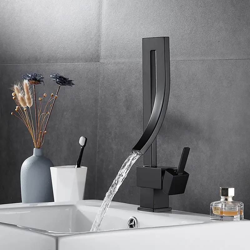 Modern new design black brass faucet single handle modern brass matte black bathroom basin faucet