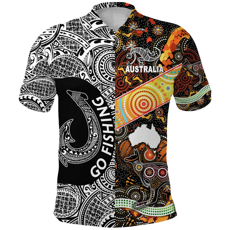 Groothandel Custom Sublimatie Jongens Gebreide T Shirts Australia Aboriginal En Fiji Go Vissen Polo Shirt Voor Mannen