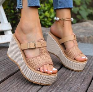 Sandales compensées hautes pour femme, mode estivale, à plateforme épaisse, imperméables, grande taille, design bouche de poisson - Chaussons pour femme - Product Image 3