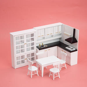 Mesa de cocina en miniatura de madera 1:12 y silla de comedor, traje de gabinete, accesorios de escena, casa de muñecas de juguete DIY - Product Image 3