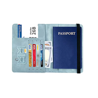 Portefeuille de voyage à deux volets pour hommes en cuir PU bleu avec blocage RFID Logo personnalisé Couverture de passeport Porte-cartes Sacs à certificat à la mode