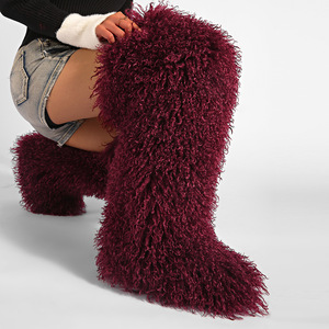 Bottes en fourrure mongole SHIKOL pour femmes, bottes en fourrure noire et marron de <span class=keywords><strong>haute</strong></span> qualité, bottes fourrées en fourrure, mode d'hiver, bottes hautes jusqu'à la cuisse pour femmes - Product Image 3