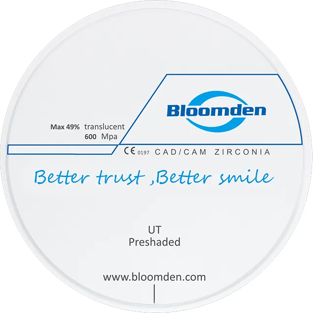 Bloomden Oem Prothese Materiaal 98Mm Zirconia Schijf Zirconia Tandheelkundige Cad Cam Prijs Zirkonium Blokken