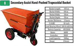 Carro eléctrico de <span class=keywords><strong>tres</strong></span> <span class=keywords><strong>ruedas</strong></span> empujado a mano, camión de tolva eléctrico para materiales de arena, cubo inclinado de descarga de mercancías para construcción - Product Image 3