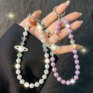 Lanière <span class=keywords><strong>de</strong></span> téléphone portable en forme <span class=keywords><strong>de</strong></span> <span class=keywords><strong>Saturne</strong></span> incrustée <span class=keywords><strong>de</strong></span> diamants - Bracelet en perles, design multifonctionnel, porte-clés, pendentif multicolore - Product Image 3