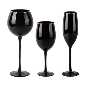 Gobelet en verre <span class=keywords><strong>Gin</strong></span> Tonic personnalisé à longue tige, couleur noir blanc, pour mariage, vin rouge, verre à boire avec bordure dorée - Product Image 1