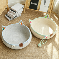 Panier-lit tressé pour chat, fait main, respirant, durable, en corde de coton, nid de sommeil rond pour chats, repos intérieur, lit mignon pour chat