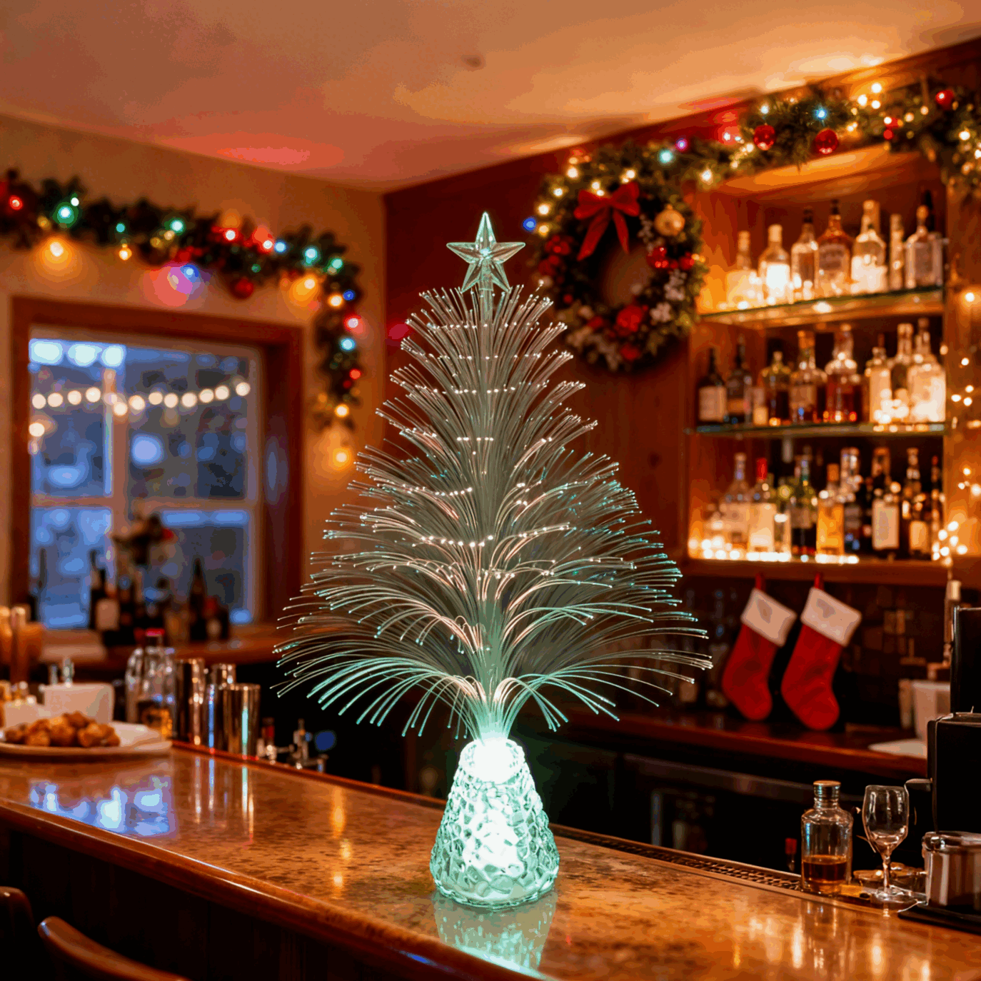 Factory Design Portable Multicolor Changing Gradient Led Fiber Christmas Tree Table Light Home Bar Ambience Decor Night Light