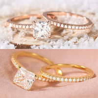 Bagues de fiançailles et de mariage pour femme en moissanite, coupe princesse, plaqué argent sterling 925, sertissage à tension, tendance