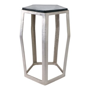 Tavolino d'Appoggio in Marmo con Piano Pentagonale e Struttura Sottile per Piccoli Spazi, Arredamento Casa - Product Image 1