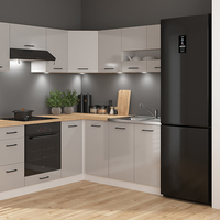 Gabinetes de Cocina en Forma de L Color Greige con Encimera con Aspecto de Madera para Proyectos de Apartamentos y Condominios, OEM ODM