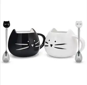 Factory whole sale black cat mug shape Ceramic Coffee cup with spoon