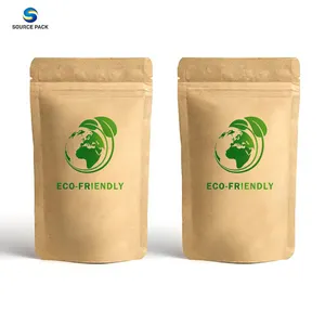 Eko Compostable çanta biyobozunur PLA ambalaj Zip ayakta duran torba kilitli zanaat Kraft kağıt gıda özel ambalaj çantası