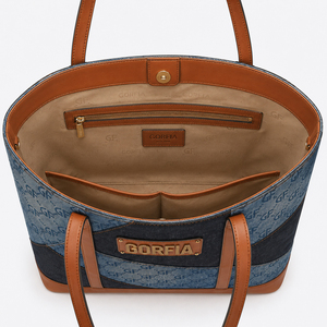 Bolso Tote de Hombro para Mujer, Diseño de Parches en Mezclilla, con Detalles en Cuero PU, Gran Capacidad, Asa Superior, Bolso de Mano Casual para Uso Diario, Oficina y Viajes, OEM ODM - Product Image 4