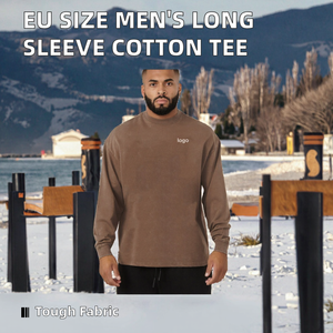 T-shirts d'entraînement en coton 100% pour hommes, taille européenne, logo personnalisé, manches longues, poids lourd, été, respirant, séchage rapide, coupe ample, 210 GSM - Product Image 2