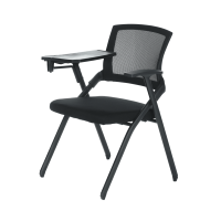 Chaise de bureau pliable en acier avec plateau d'écriture amovible, siège ergonomique noir pour conférences et formations