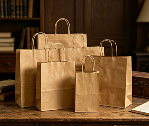 Kraft paper gift bags made of thickened kraft paper with paper rope <b>handles</b> formed by heat pressing process sturdy - Product Image 4