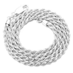 Ready to Ship Hot Sale 925 Silver 3.0mm Rope Chain Chain with ThicK Gold Plated Cuban Link Chain for Men