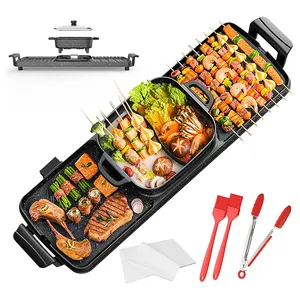 Listrik Barbekyu BBQ Barbekyu Hot Pot 2 In 1,Multi Fungsional Tanpa Asap Grill Indoor Teppanyaki Grill/Shabu Shabu Pot