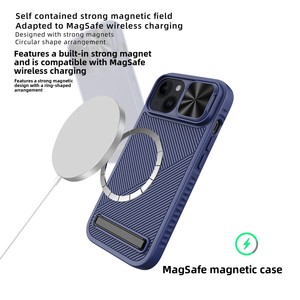 Suitable for 15 series phone cases: 3D diagonal stripe design, <b>stand</b>, <b>CD</b>-shaped window, magnetic adsorption, and - Product Image 3