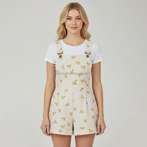 Custom Suspender Floral Print Corduroy <strong>Short</strong> Overalls <strong>for</strong> <strong>Women</strong> - Product Image 1
