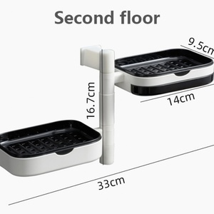 Household Items 2/3/4 Layers <b>Bathroom</b> <b>Shelf</b> Punch-free Wall-mounted Soap Box Rotatable Drain Soap Dish ABS+stainless Steel - Product Image 3