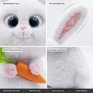 Conejo de Peluche Ultra Suave Snowball, Juguete de Peluche de 30 cm y 0.2 kg, Orejas Flexibles con Alambre, Muñeco de Algodón PP Suave para Niños, Regalo - Product Image 4