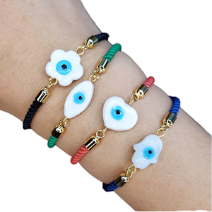 Bracelet en cuivre plaqué or 18K pour femmes, bijou de glaçure tendance, en laiton glacé, yeux maléfiques, cœur, BM1037 - Product Image 3