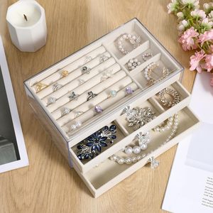 Modern Three-Layer Acrylic Jewelry Organizer Case Clear Velvet Tray Rectangular Rectangle Display <b>Box</b> Necklaces Rings 1cm - Product Image 5
