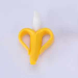 黄色香蕉硅胶按摩牙刷，适用于婴儿咀嚼出牙