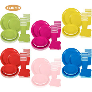 Yachen 25Pcs Nguồn Cung Cấp Bên Dùng Một Lần Đồ Ăn Bộ Đồ Ăn Đặt Giấy Dùng Một Lần Tấm Khăn Ăn Ly Cho Đảng - Product Image 1