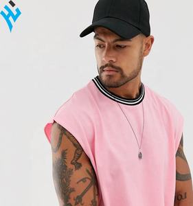 Último nuevo estilo de los hombres 100% algodón a rayas cuello redondo impreso costilla de gran tamaño estilo bordado Vintage para hombres camiseta sin mangas - Product Image 3