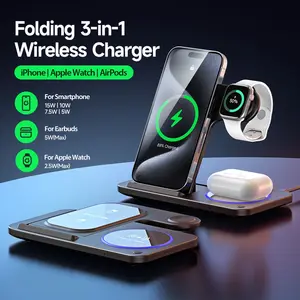 3 In 1 Foldable Multiple Desktop Wireless Charging Station For Smartphone And Watch Standard Fast Charger For Phone