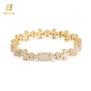 NUOYA gelang 12mm mewah untuk wanita, gelang zirkon kubik penuh desain silang zirkon gelang berlapis emas <span class=keywords><strong>18K</strong></span> perhiasan Iced Out - Product Image 6