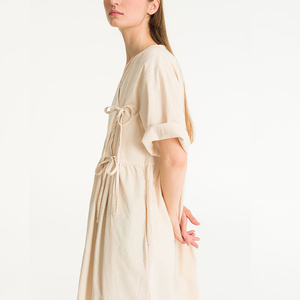 Fabbrica di produzione di <span class=keywords><strong>abbigliamento</strong></span> con servizio personalizzato estate abito da <span class=keywords><strong>donna</strong></span> <span class=keywords><strong>retrò</strong></span> di mezza lunghezza in puro lino caldo - Product Image 2