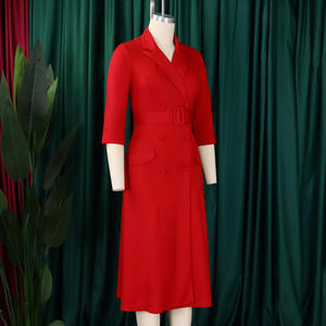 2025 nuovo Design abito africano da donna elegante con scollo a V a maniche corte da ufficio con bottone decorazione tinta unita naturale - Product Image 6