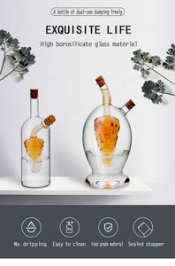 Botella <span class=keywords><strong>de</strong></span> vidrio <span class=keywords><strong>con</strong></span> <span class=keywords><strong>tapa</strong></span> <span class=keywords><strong>de</strong></span> <span class=keywords><strong>corcho</strong></span> hermética, recipiente <span class=keywords><strong>de</strong></span> vidrio para salsa, aceite, vinagre, 2 en 1, doble habitación, alta gama, gran oferta - Product Image 2