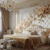 Papier peint mural intérieur 3D floral luxueux et élégant, imperméable, textures blanches, feuilles d'or, rose
