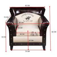 Fauteuil en cuir et toile de qualité supérieure avec pieds en bois massif, fauteuil vintage pour salon, meubles de maison