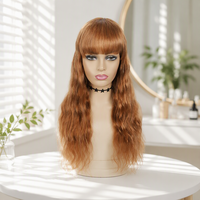 Perruque indienne Remy en cheveux humains naturels, lisse et bouclée, avec frange, densité 250%, longue, sans colle, sans bonnet en dentelle, pour femmes