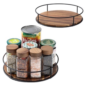 Organisateur rotatif à 360 degrés pour armoire, garde-manger, comptoir de cuisine, plateau tournant en bois d'acacia - Product Image 1